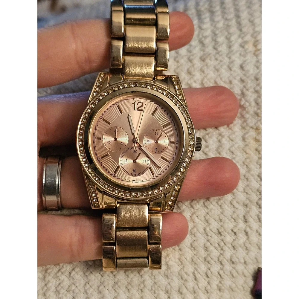 FMD Rose Gold Tone Rhinestone Bezel Watch FMDMO554 Japanese Movement